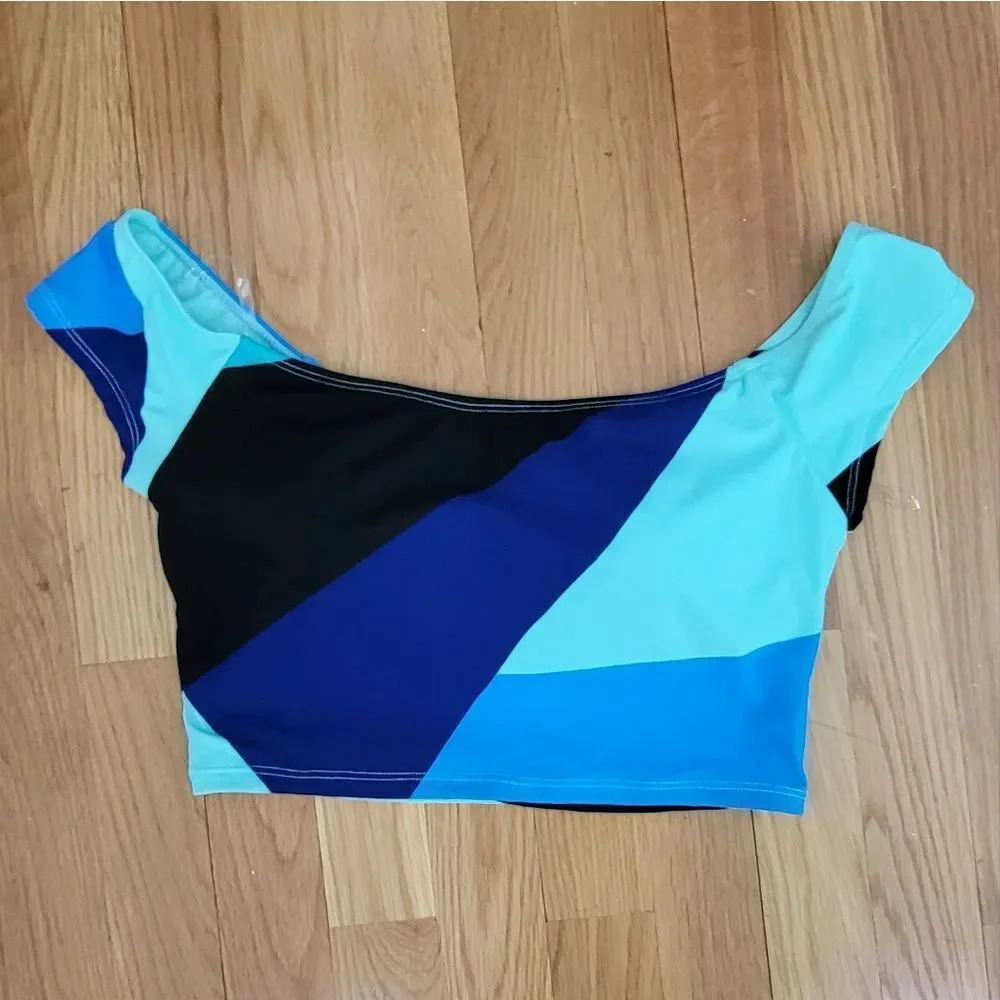 La Blanca Women's Black & Blue Boat Neck Pullover Crop Top Size 8